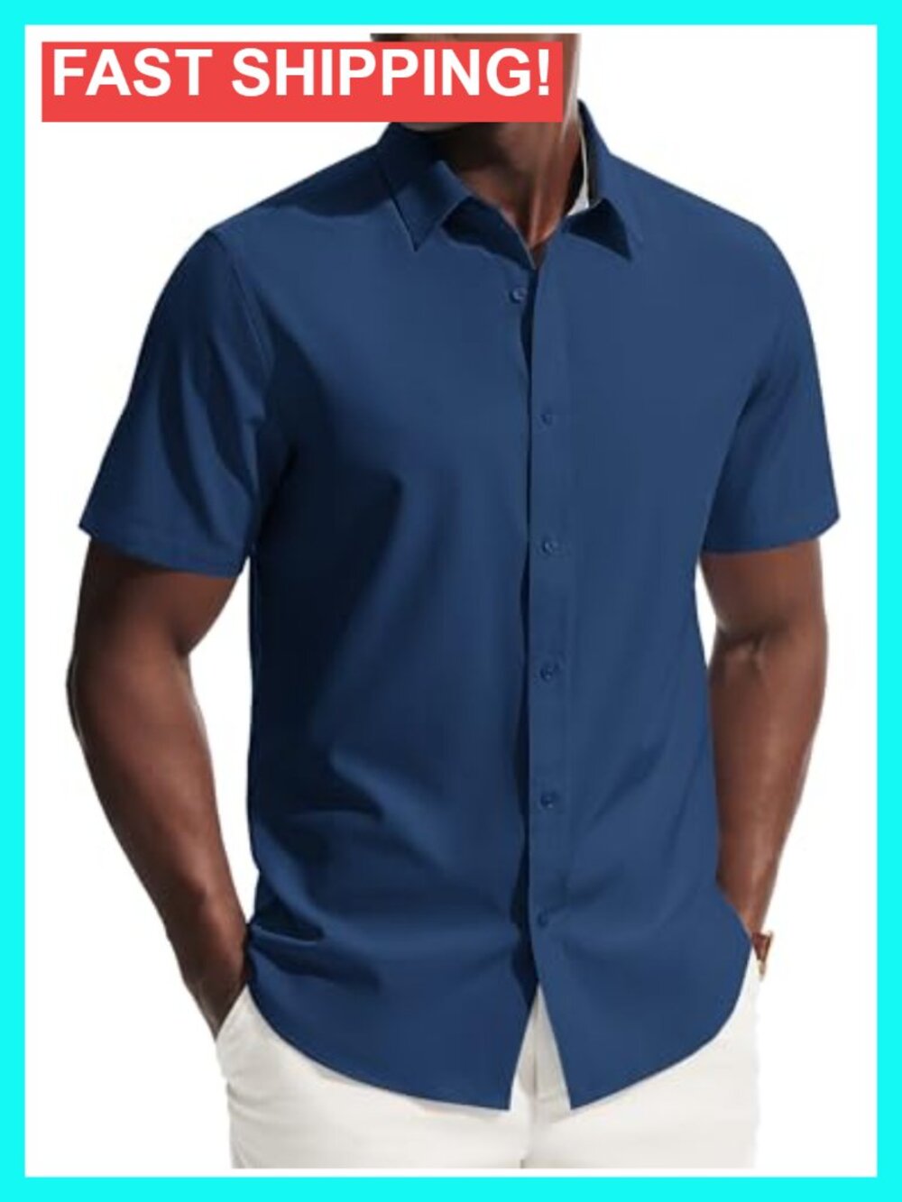 Men's Short Sleeve Stretch Wrinkle Free Dress Shirt Business Casual Button Down